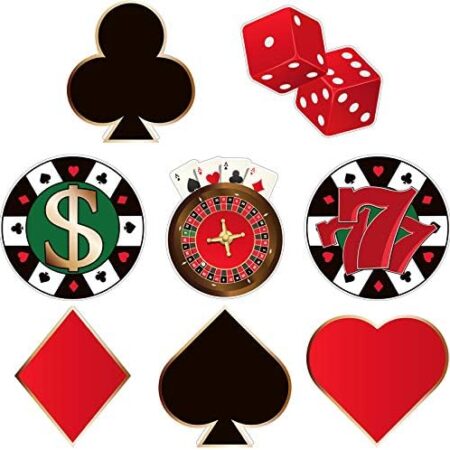 40 Pcs Casino Party Decorations Cut-Outs Versatile Las Vegas Casino Themed Poker Birthday Party Decoration Glue Point Dots for Bulletin Board Classroom School Casino Party Supplies, 5.9 x 5.9 Inch