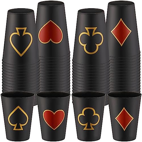 Hoolerry 72 Pcs Casino Party Cups 9 OZ Casino Theme Party Decorations Casino Poker Tumbler Shot Cup Plastic Game Night Themed Party Cup Casino Party Cup Favors Set for Birthday Wedding (Black)