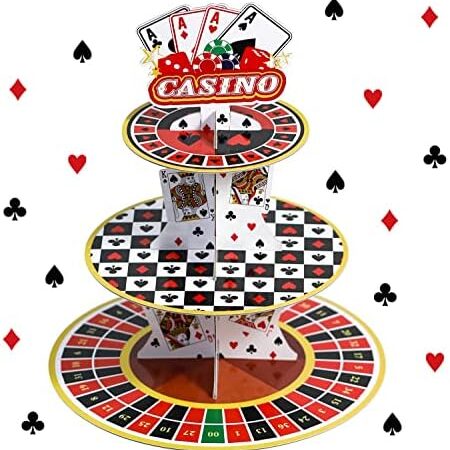 Casino Cupcake Stand 3 Tier for 24 Cupcakes Poker Dice Theme Cardboard Cake Dessert Holder Tower for Las Vegas Night Party Decoration Casino Decorations Adult Birthday Casino Themed Party Supplies