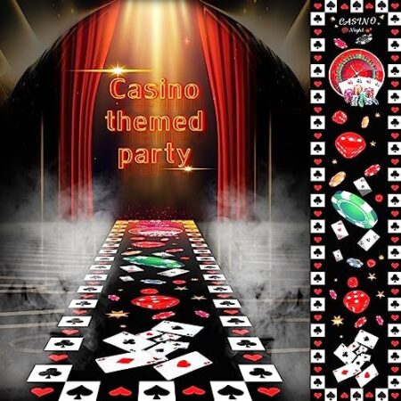Thyle Casino Party Carpet Disco Runner Rug Party Aisle Hallway Rug 10 ft Area Track Floor Runner Non Slip Western Poker Rug with 2 Carpet Tape for Decor Birthday Theme Gathering (Casino)